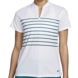 Nike White Short-Sleeve Polo with Teal Stripes - Golf Tennis